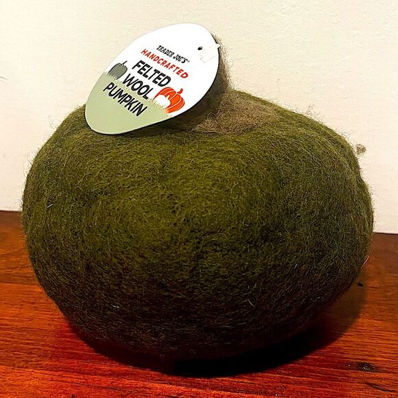 NWT Trader Joe’s Green Handcrafted Felted Wool Pumpkin - Picture 4 of 5
